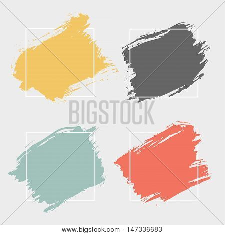 Set of 4 bstract background brush paint texture.Ink brush strokes with rough edges. Background with geometric frame. Vector illustration.