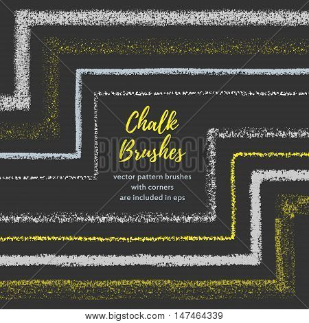 Hand drawn chalk vector brushes with inner and outer corner. Chalk brush divider border. Isolated decorative chalk frame. Vector chalk design element. Isolated scribble line frame. Chalk background