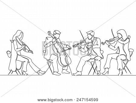 Continuous One Single Line Drawn Musical Quartet Violin Musicians. Classic Music, Musician, Art, Ins