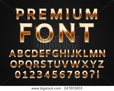 Glossy Gold Typeface, Shine Alphabet Letters Collection For 3d Premium Text Design Icon Type. Golden