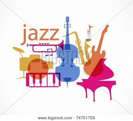 Colorful Jazz instruments set. isolated on white. illustration