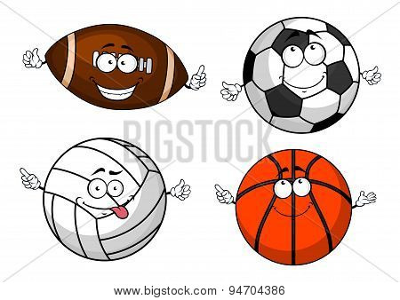 Cartoon isolated sport balls characters