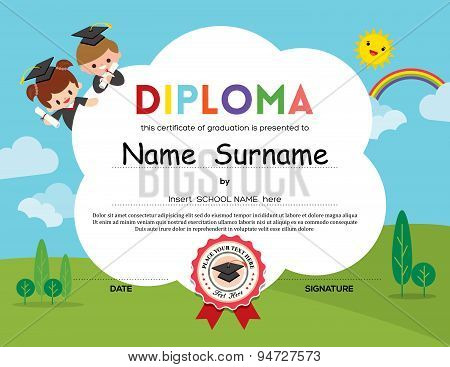 Preschool Elementary School Kids Diploma Certificate Background