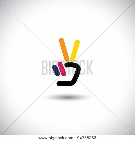 V Hand Victory Symbol Vector Logo Icon