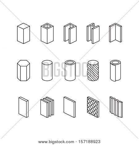 Metallurgy Products Vector Line Icons Set. Steel Structure And Pipe.