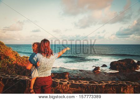 family travel Mauritius- mother and son looking at Gris Gris cape on South of Mauritius