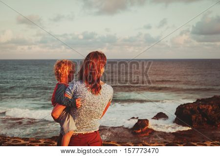 family travel Mauritius- mother and son looking at Gris Gris cape on South of Mauritius