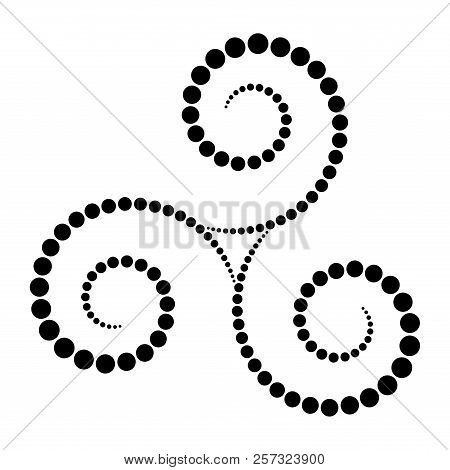 Black Dotted Celtic Triskelion Spiral. Increasing Points From The Center Of The Spirals Forming A Tr