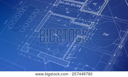 Architectural plan - abstract architectural blueprint of a modern residential building / technology, industry, business concept illustration: real estate, building, construction & architecture