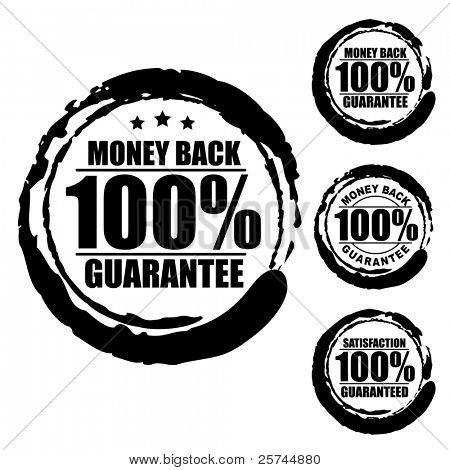 Vector advertising natural looking stamp (label, sign, seal, icon) for 100% money back guarantee service.