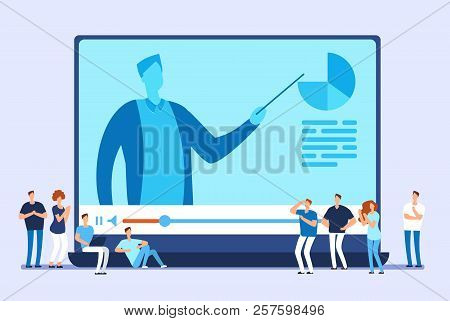 Online Education. Video Tutorials, Internet Training And Web Course Vector Concept. Illustration Of 