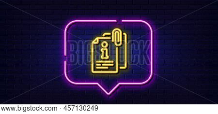 Neon Light Speech Bubble. Attached Info Line Icon. Information Guide Sign. Attachment File Symbol. N