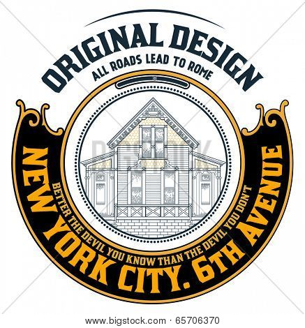 Old house badge. Old style design and floral details. Organized by layers.