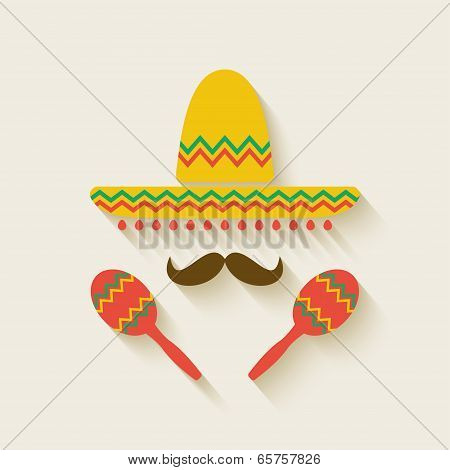 Mexican sombrero and  maracas