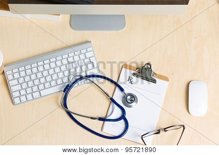 Medicine Doctor's Working Table View From Top