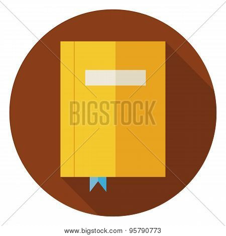 Flat Book With Bookmark Circle Icon With Long Shadow