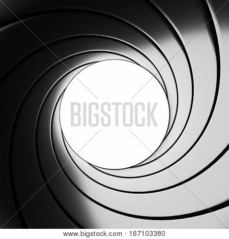 Gun barrel effect - a classic James Bond 007 theme - 3D rendering