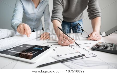 architects architect project interior design designer planning people architecture drawing business plan construction sketch house concept - stock image