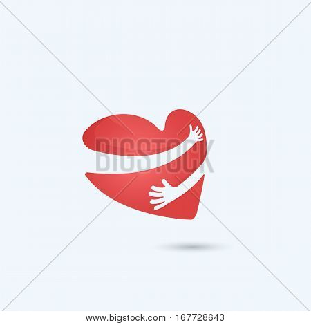 Hug yourself logo.Love yourself logo.Love and Heart Care icon.Heart shape and healthcare & medical concept.Vector illustration