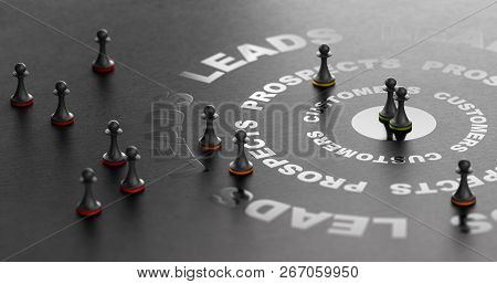 3d Illsutration Of Buying Funnel Over Black Background. Inbound Marketing Concept. Conversion Of Lea