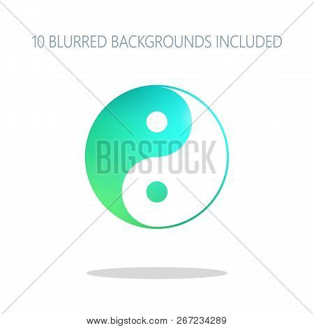 Yin Yan Symbol. Colorful Logo Concept With Simple Shadow On White. 10 Different Blurred Backgrounds 