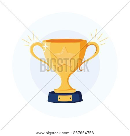 Gold Cup Trophy Icon. Winner Award Sign. First Place Cup Symbol. Championship Or Competition Trophy.