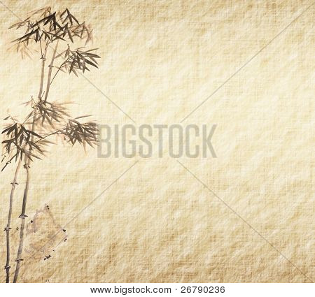 Grungy Background.old paper with bamboo branches