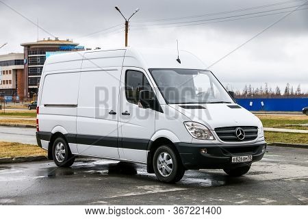 Novyy Urengoy, Russia - May 16, 2020: White Cargo Van Mercedes-benz Sprinter (w906) In The City Stre