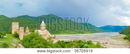 Panorama Of  Castle With Church In Caucasus Region Near Tbilisi, Georgia