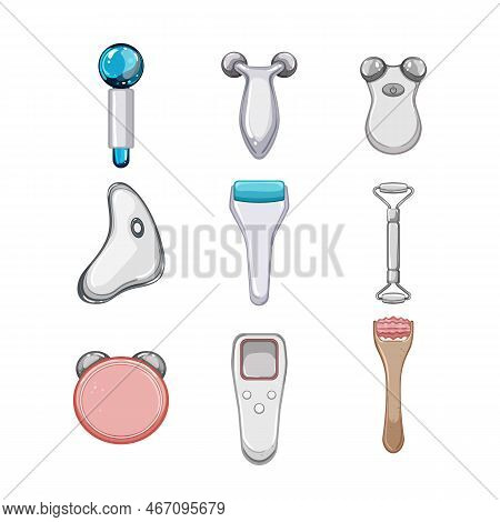 Face Massager Set Cartoon. Woman Facial, Skin Spa, Beauty Treatment, Care Body, Salon Face Massager 