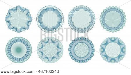 Guilloche Rosettes, Money Banknote Watermark Frames For Certificate, Vector Currency Pattern. Guillo