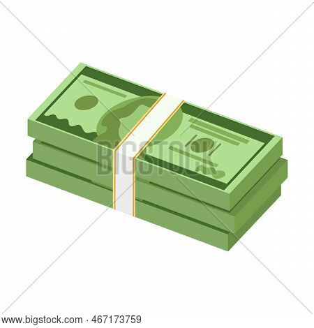 Stack Of Dollar Bill Vector Illustration. Heap Of Money, Piles Of Cash, Currency, Green Bank Notes I