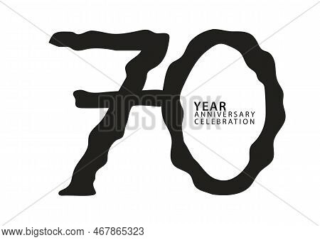 70 Year Anniversary Celebration Black Color Logotype Vector, 70 Number Design, 70th Birthday Invitat