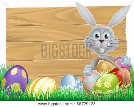 Wooden Sign Easter White Rabbit