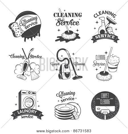 Set of vintage logos, labels and badges cleaning services