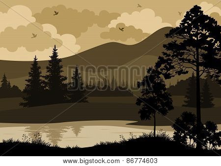 Landscape, Trees, Mountains and River