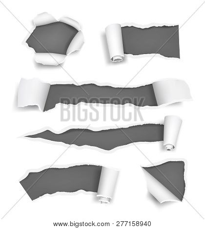 Paper Holes Ripped. Promoted Rips Torn Pages Cut Edge Of Paper And Notes Vector Realistic Template. 