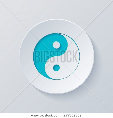 Yin Yan Symbol. Cut Circle With Gray And Blue Layers. Paper Style