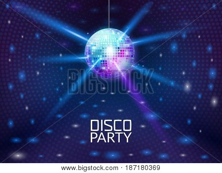 Disco party background. Music dance vector design for advertise. Disco ball flyer or poster design promo.