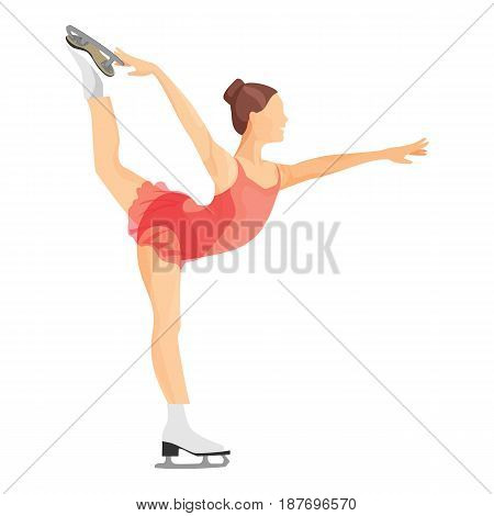 Figure skater girl in short red dress skating vector illustration isolated on white background. Professional woman skates in sexy uniform