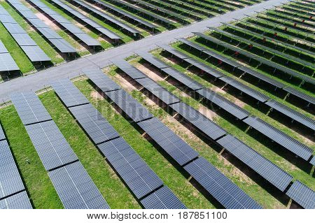 solar power station in the field by drone. Aerial view of Solar cell farm. Solar farm solar panels from the air. solar power concept. solar power aerial. solar power drone. solar power farm. solar power thailand. solar power station.