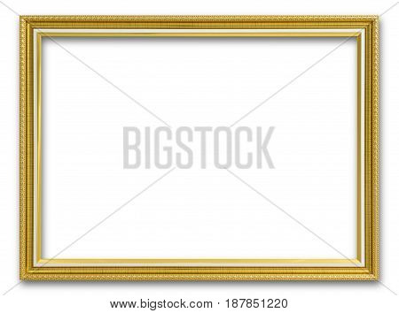 Gold wooden frame for painting or picture on white background. Gold frame photo isolated. Gold frame on white. Gold frame wood. Gold frame retro. Gold frame concept. Gold frame art. Gold frame vintage. Gold frame picture. Gold frame spac. Gold frame home