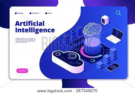 Artificial Intelligence Landing. Ai Smart Digital Brain Networking Neural Learning Intelligent Solut