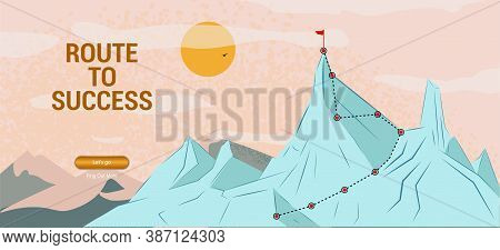 Web Banner, Route To The Top, Mountain Journey Path, Concept Business Success. Challenge Career Path