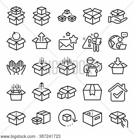 Box Line Icons. Package, Delivery Boxes, Cargo Box. Cargo Distribution, Export Boxes, Return Parcel 