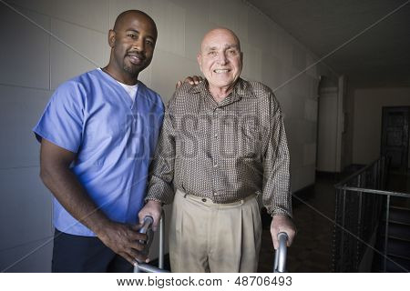 Portrait of a male healthcare worker with elderly man