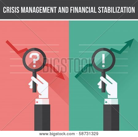 Flat Design Concept Of Analyzing Business Financial And Economic Crisis And Growth. Vector Illustrat