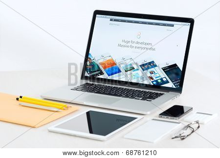 Apple Devices On A Desk Presenting Ios 8