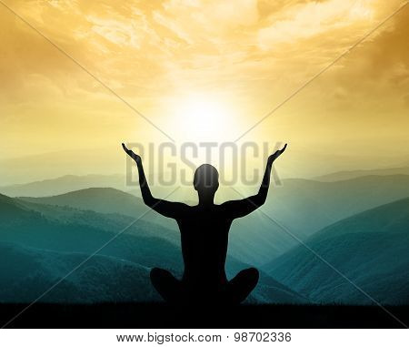 Yoga and meditation. Silhouette.