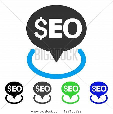 Seo Geotargeting flat vector illustration. Colored seo geotargeting gray, black, blue, green pictogram versions. Flat icon style for graphic design.